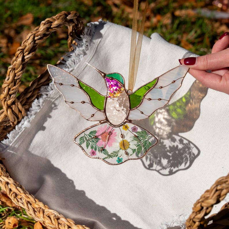Vitrais de beija-flor para pendurar na janela, enfeites de pássaros para apanhador de sol, presentes para o Dia das Mães.