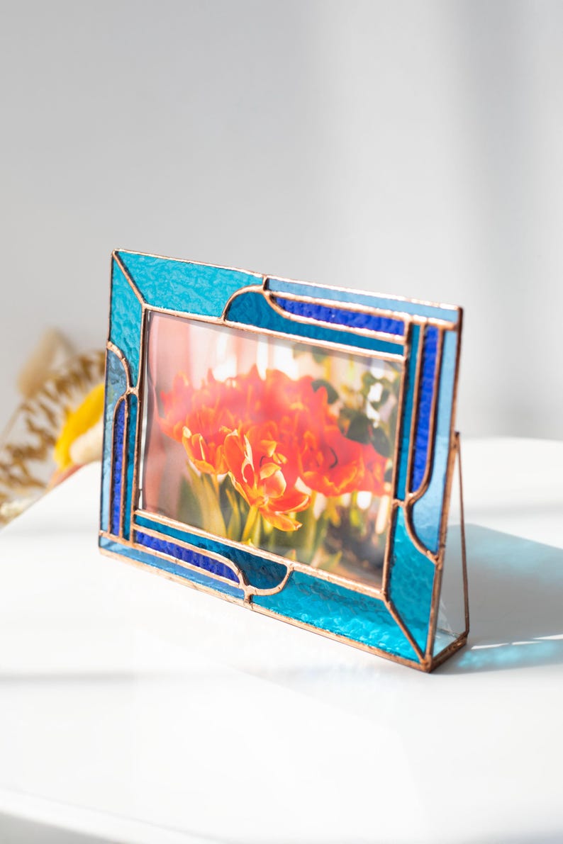 Porta-retrato de vidro colorido moldura quadro presente para casa nova