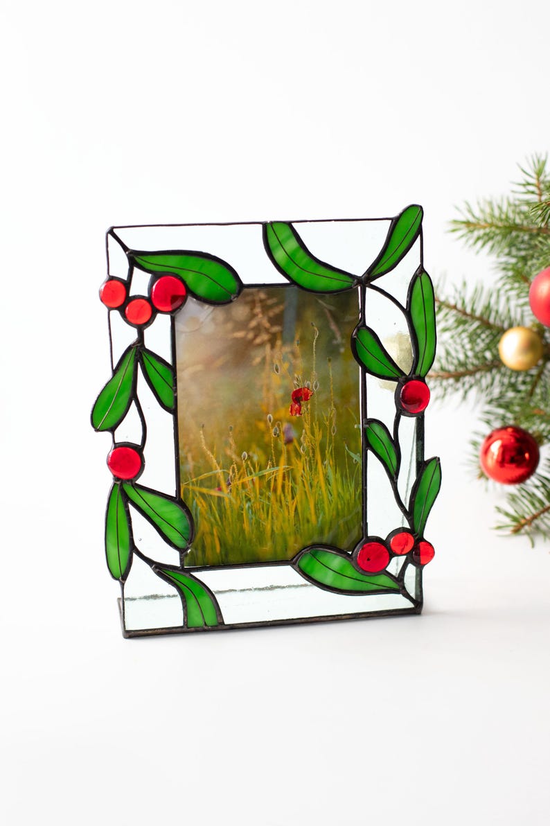 Porta-retrato de vidro colorido moldura para fotos presente de Natal