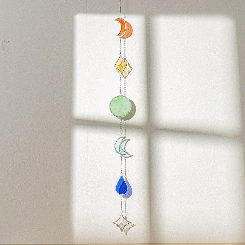 Apanhador de sol de vitral geométrico para decoração de parede e janela estilo boho Q21