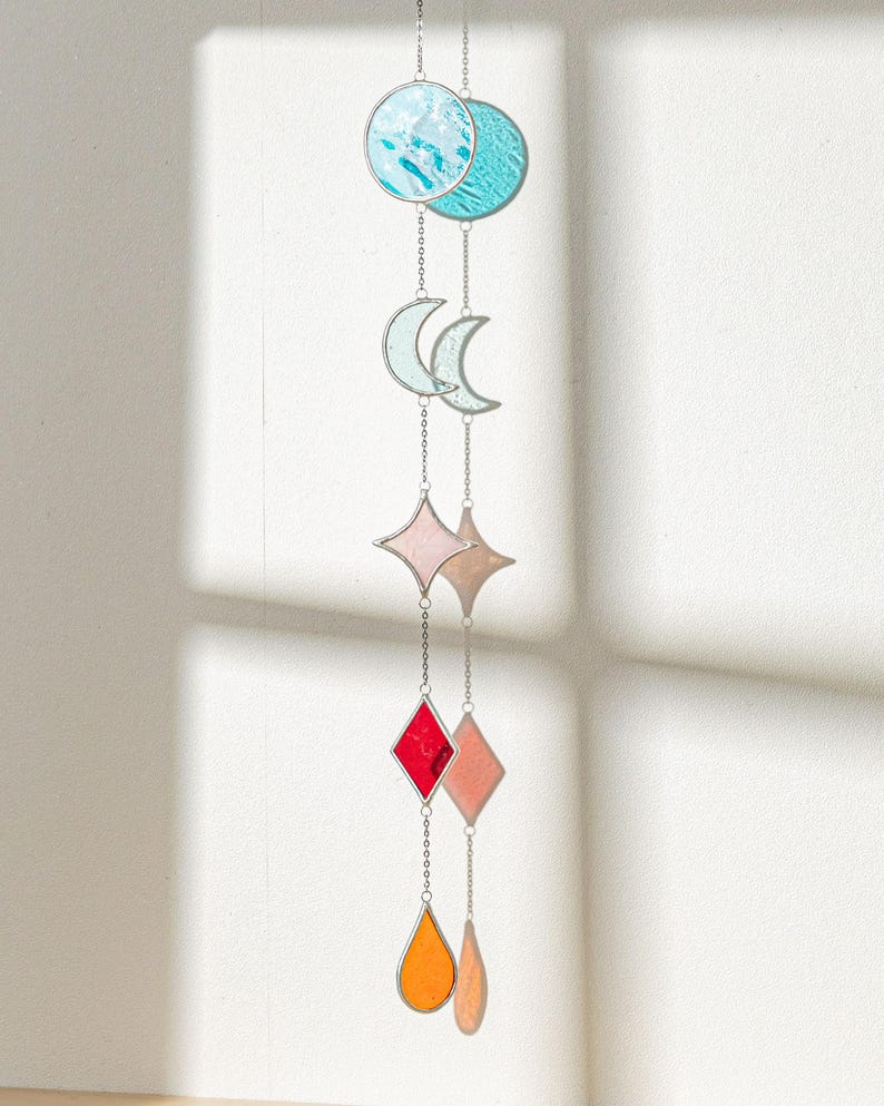 Apanhador de sol de vitral geométrico para decoração de parede e janela estilo boho Q21