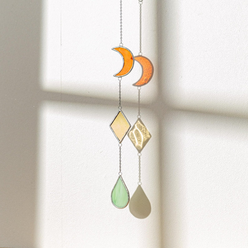 Apanhador de sol de vitral geométrico para decoração de parede e janela estilo boho Q21