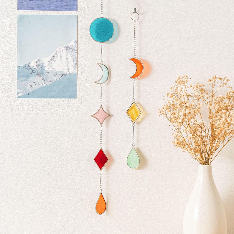 Apanhador de sol de vitral geométrico para decoração de parede e janela estilo boho Q21