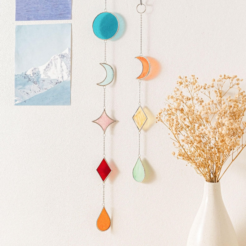 Apanhador de sol de vitral geométrico para decoração de parede e janela estilo boho Q21