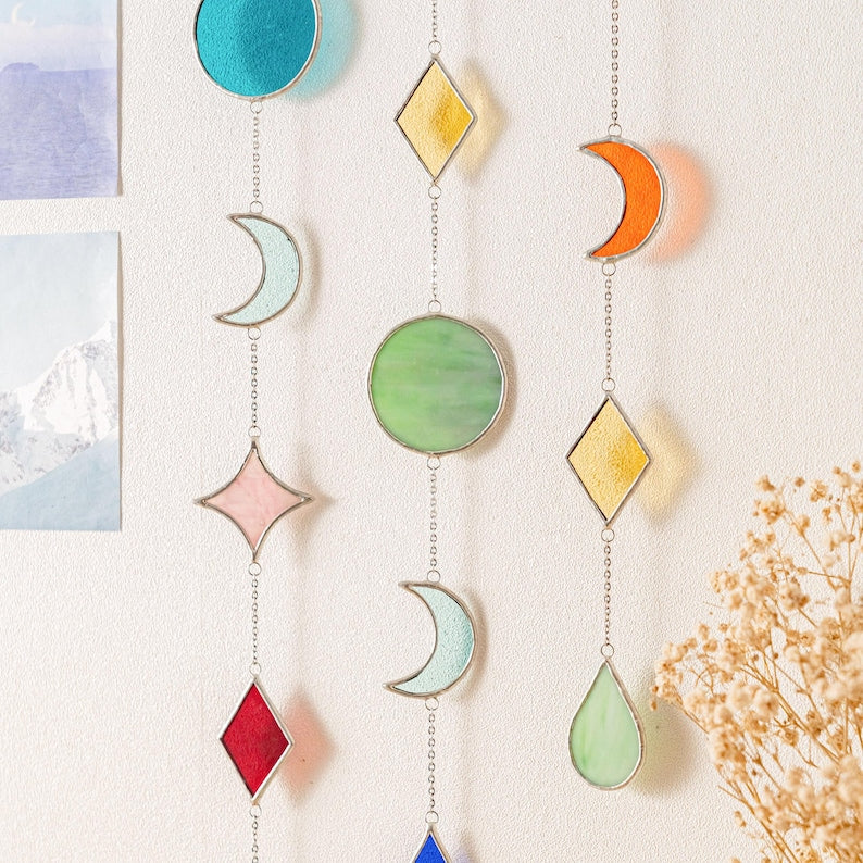 Apanhador de sol de vitral geométrico para decoração de parede e janela estilo boho Q21