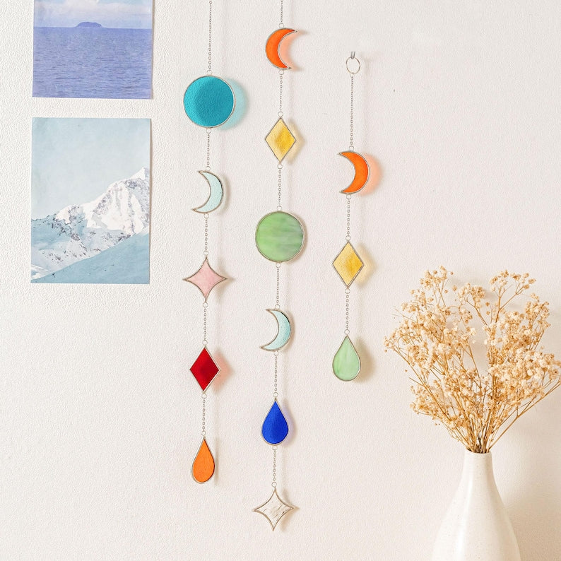 Apanhador de sol de vitral geométrico para decoração de parede e janela estilo boho Q21