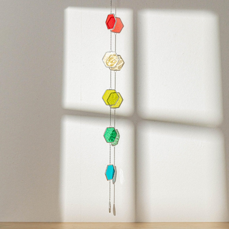Apanhador de sol de parede com vitral geométrico colorido para decoração de janelas e ambientes Q22