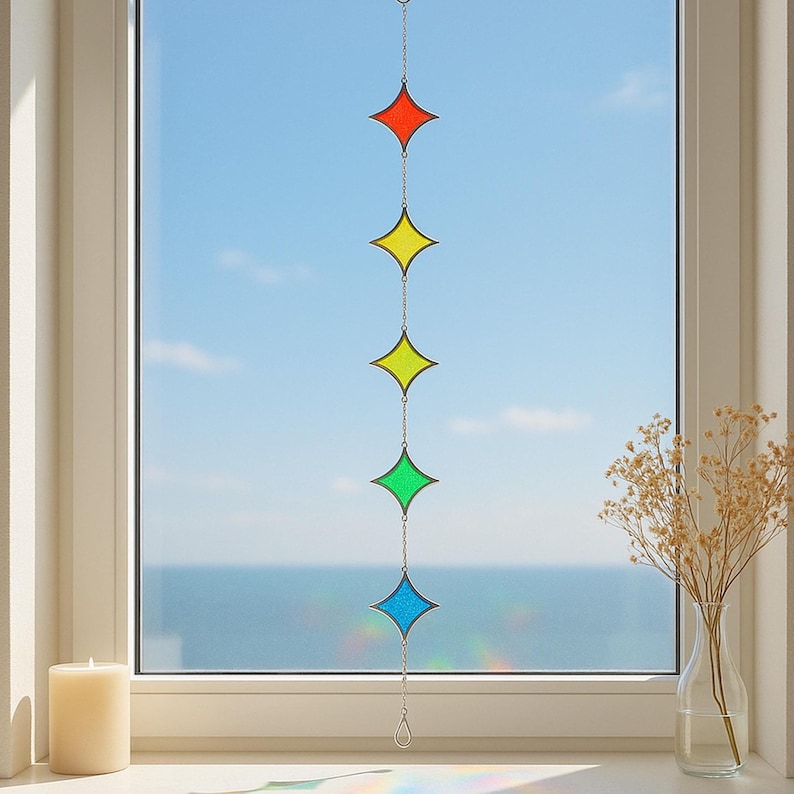 Apanhador de sol de parede com vitral geométrico colorido para decoração de janelas e ambientes Q22