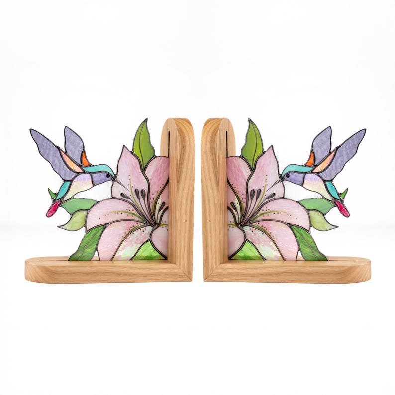 Painel de Vitral com Beija-flor para Janela, Presente para Avós, Enfeite de Beija-flor, Suporte para Livros em Vitral, Canto Decorativo com Pássaros em Vitral