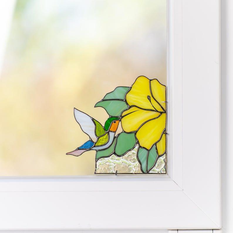 Suporte para livros de vidro colorido estilo vitral beija-flor presente vovó