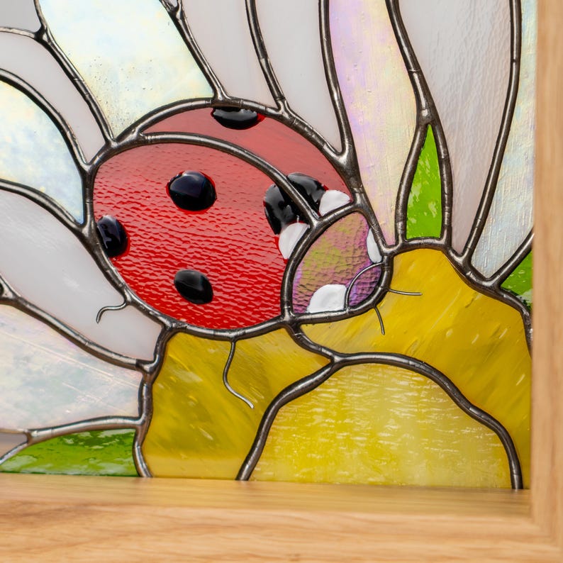 Suporte para livros de vidro colorido estilo vitral joaninha presente madrinha