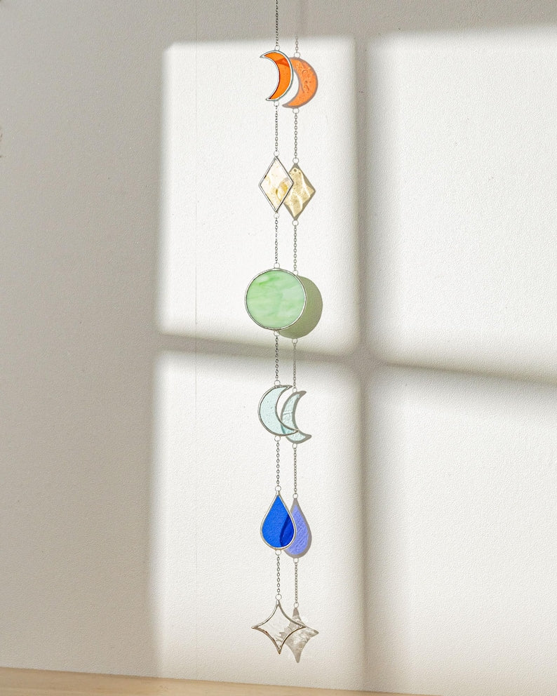 Apanhador de sol de vitral geométrico para decoração de parede e janela estilo boho Q21
