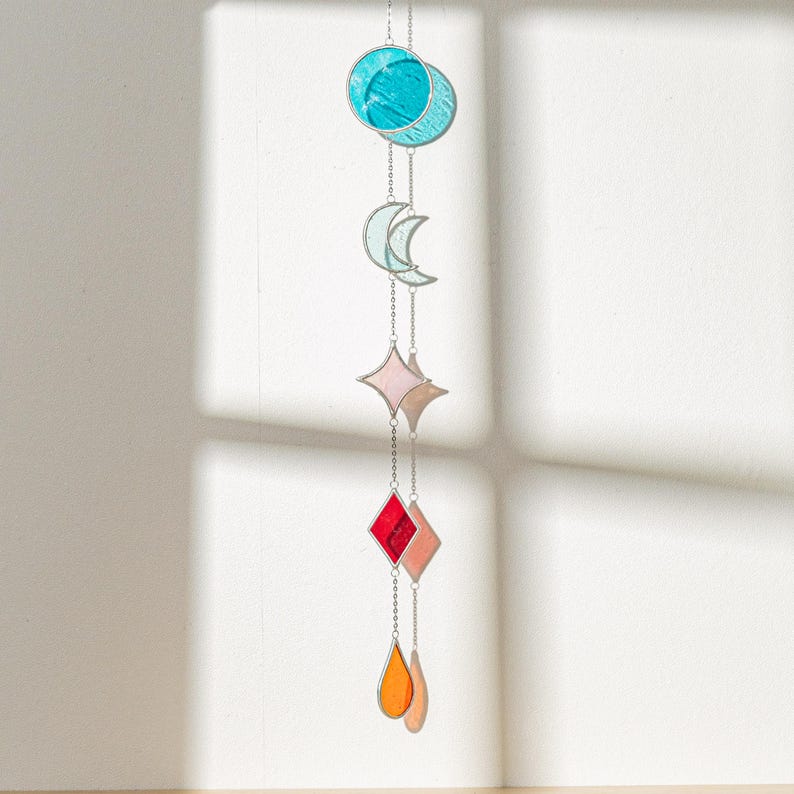 Apanhador de sol de vitral geométrico para decoração de parede e janela estilo boho Q21