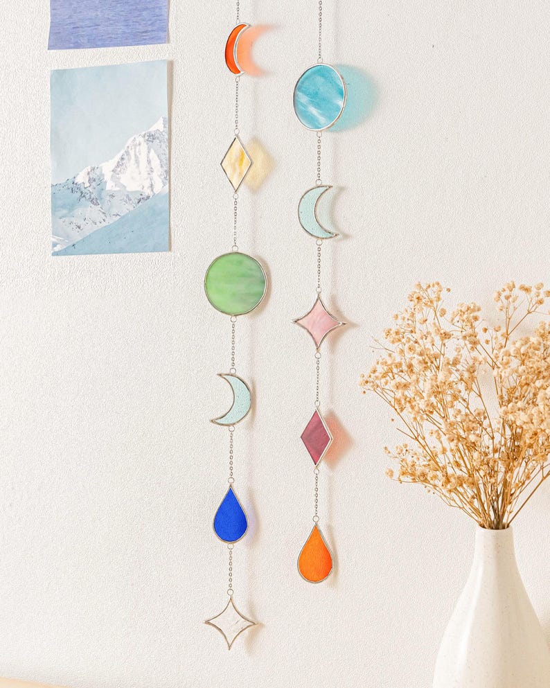 Apanhador de sol de vitral geométrico para decoração de parede e janela estilo boho Q21