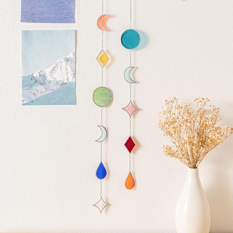 Apanhador de sol de vitral geométrico para decoração de parede e janela estilo boho Q21