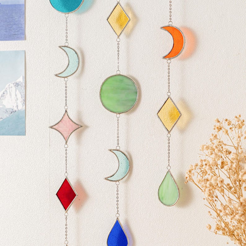 Apanhador de sol de vitral geométrico para decoração de parede e janela estilo boho Q21