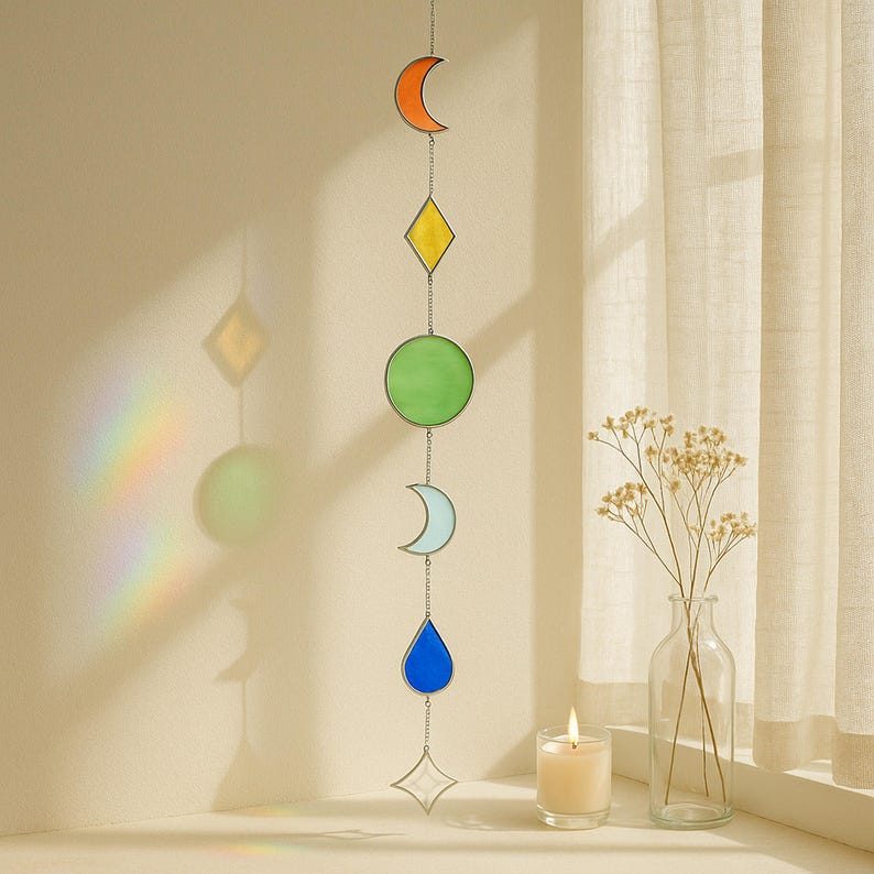 Apanhador de sol de vitral geométrico para decoração de parede e janela estilo boho Q21