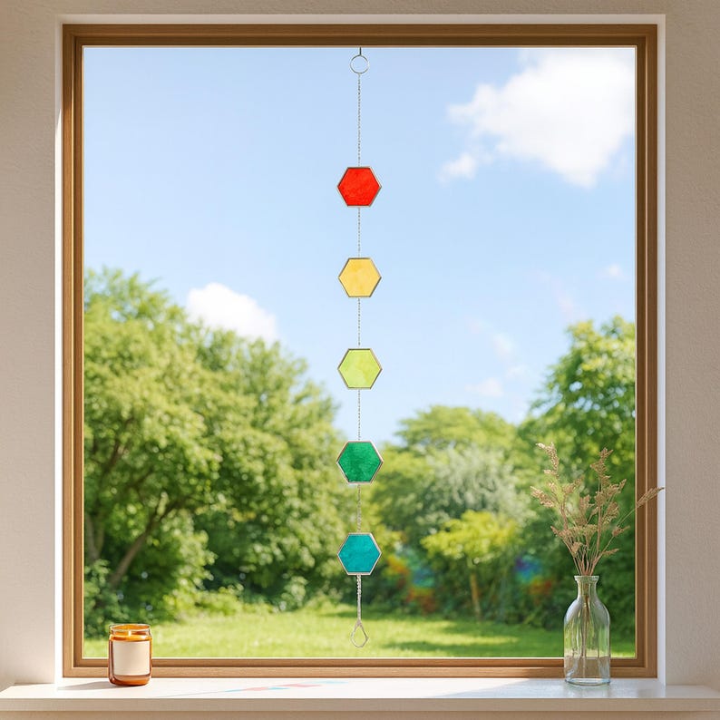 Apanhador de sol de parede com vitral geométrico colorido para decoração de janelas e ambientes Q22