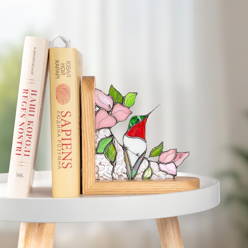 Suporte para livros de vidro colorido estilo vitral beija-flor presente nora