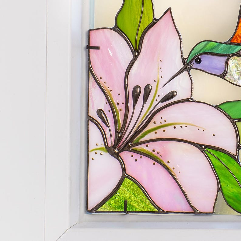 Painel de Vitral com Beija-flor para Janela, Presente para Avós, Enfeite de Beija-flor, Suporte para Livros em Vitral, Canto Decorativo com Pássaros em Vitral