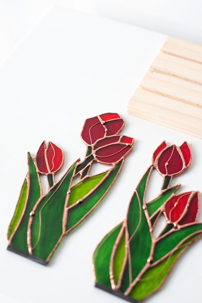 Escultura de vidro colorido painel tulipas vitral apanhador de sol floral primavera