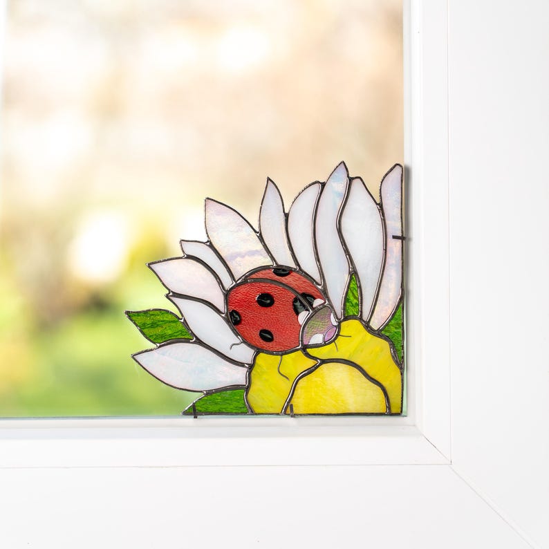 Suporte para livros de vidro colorido estilo vitral joaninha presente madrinha