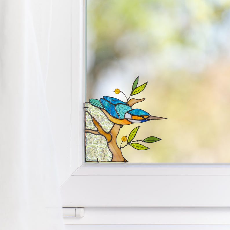 Suporte para livros de vidro colorido estilo vitral martim-pescador decoração