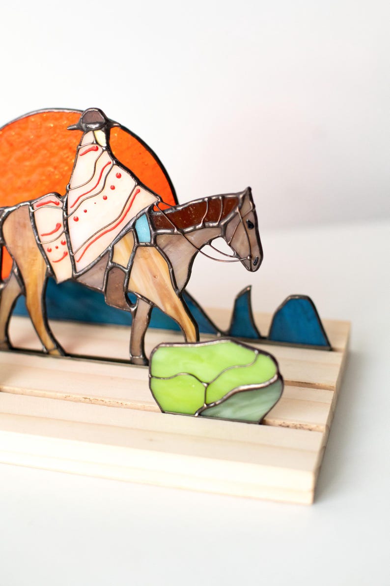 Escultura de vidro colorido vitral sol decoração faroeste apanhador