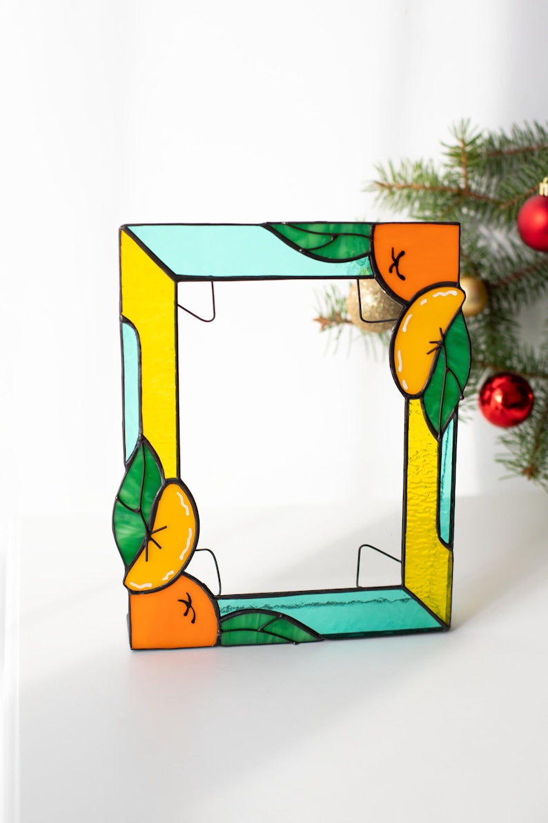 Porta-retrato de vidro colorido tangerinas moldura 5x7 presente decoração