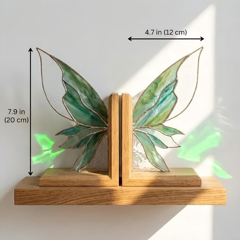 Suporte para livros de vidro colorido estilo vitral asas de fada biblioteca
