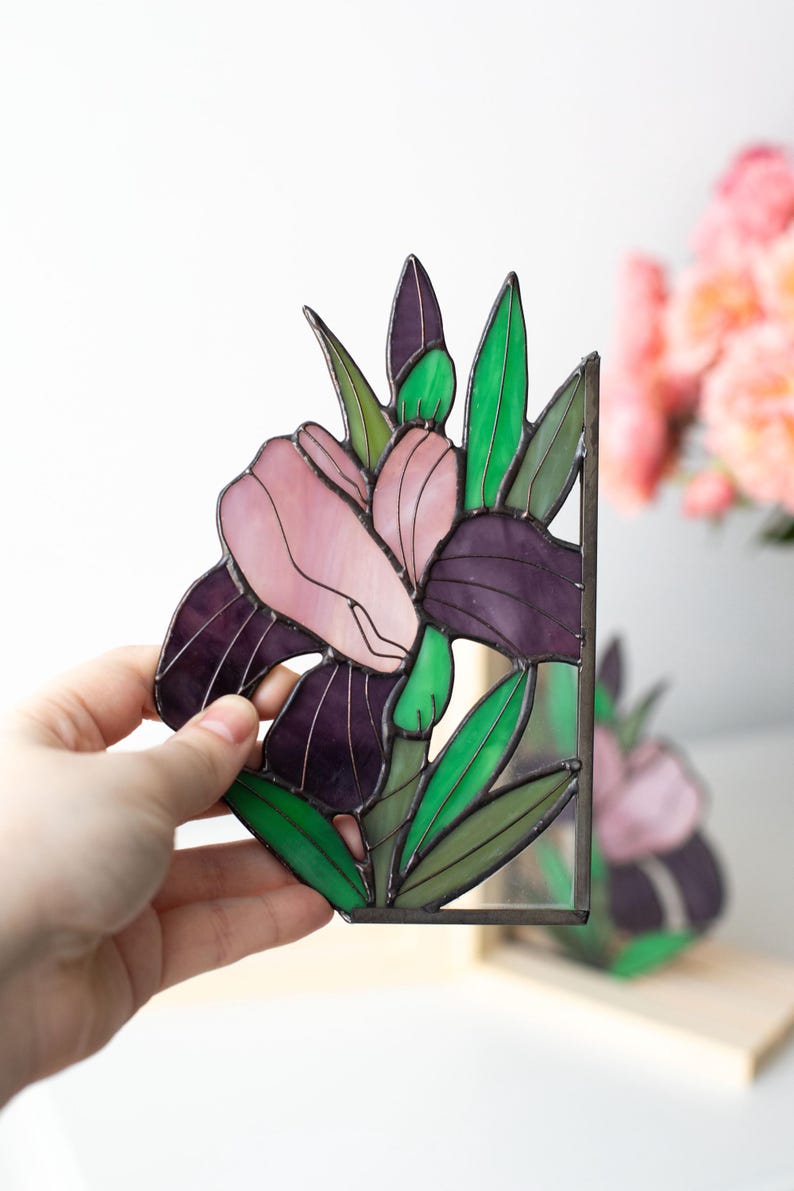 Suporte para livros de vidro colorido estilo vitral íris flor leitura