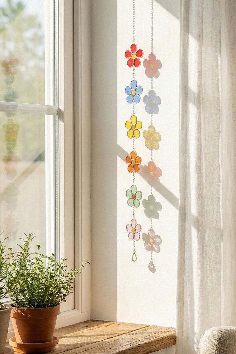 Guirlanda de flores em vitral para decoração colorida de janelas - Mágica F95