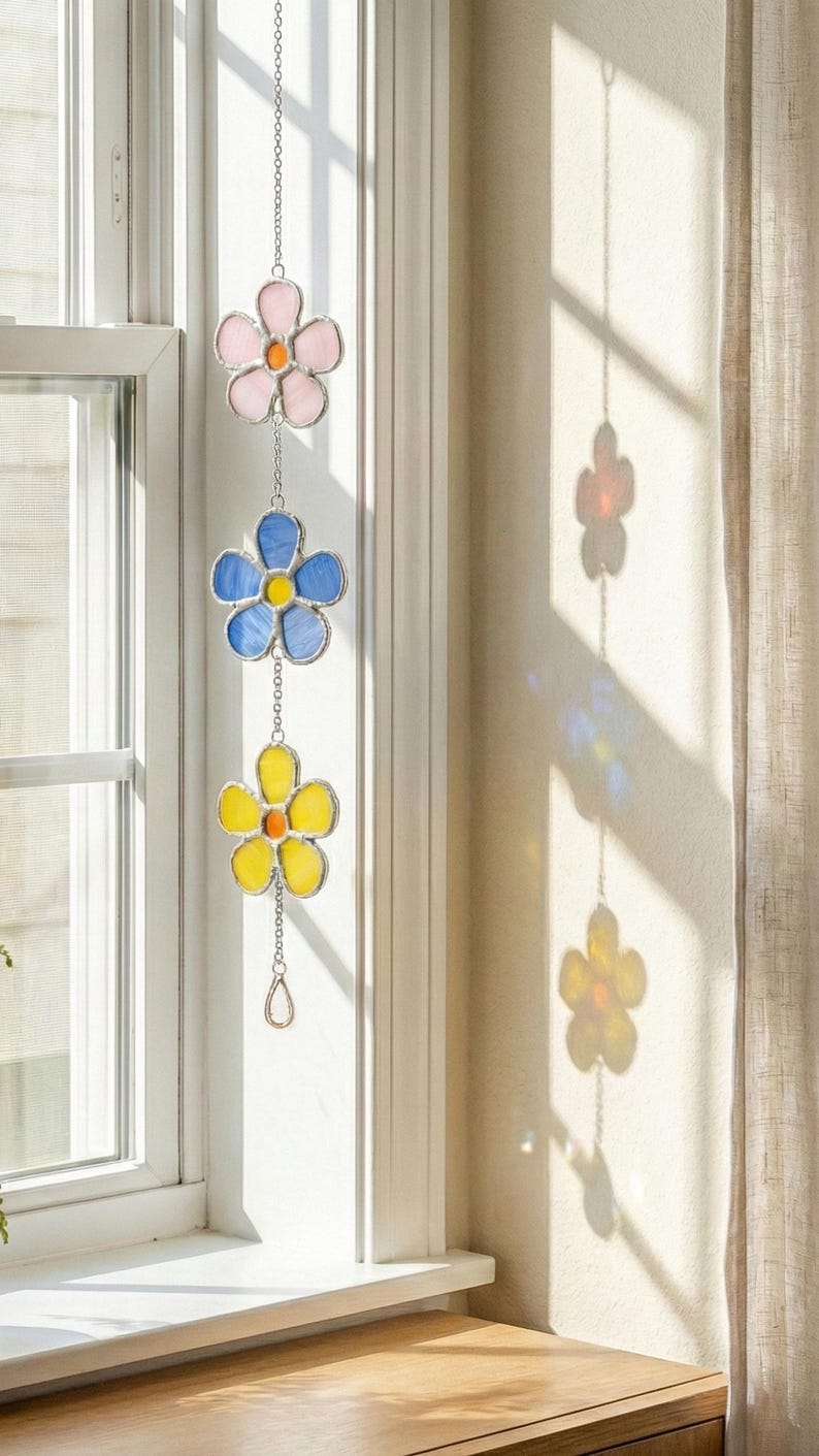 Guirlanda de flores em vitral para decoração colorida de janelas - Mágica F95