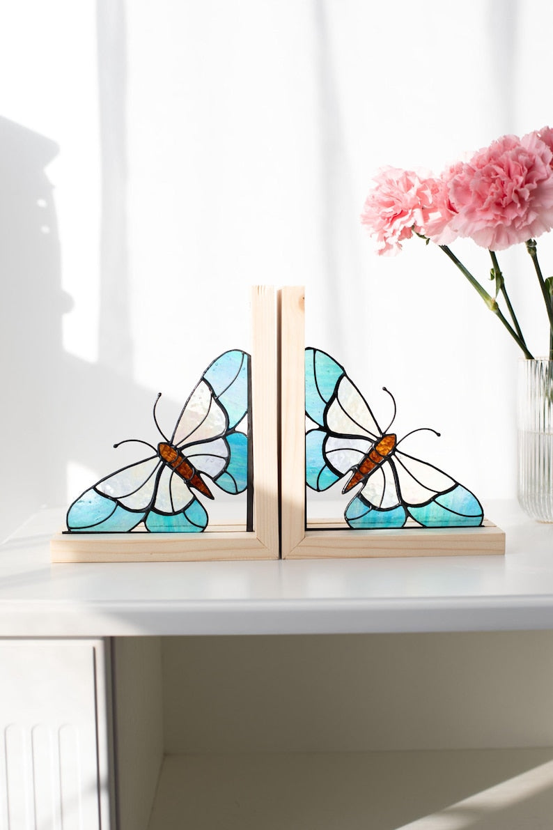 Suporte para livros de vidro colorido estilo vitral borboleta decoração estante