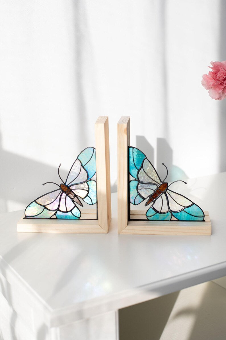 Suporte para livros de vidro colorido estilo vitral borboleta decoração estante