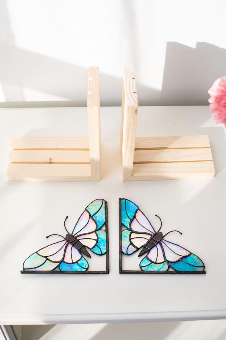 Suporte para livros de vidro colorido estilo vitral borboleta decoração estante