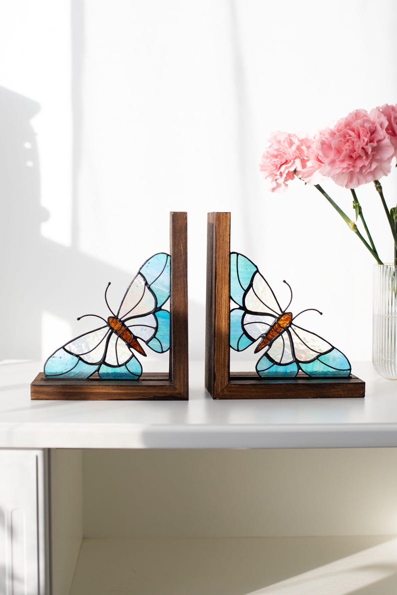 Suporte para livros de vidro colorido estilo vitral borboleta decoração estante