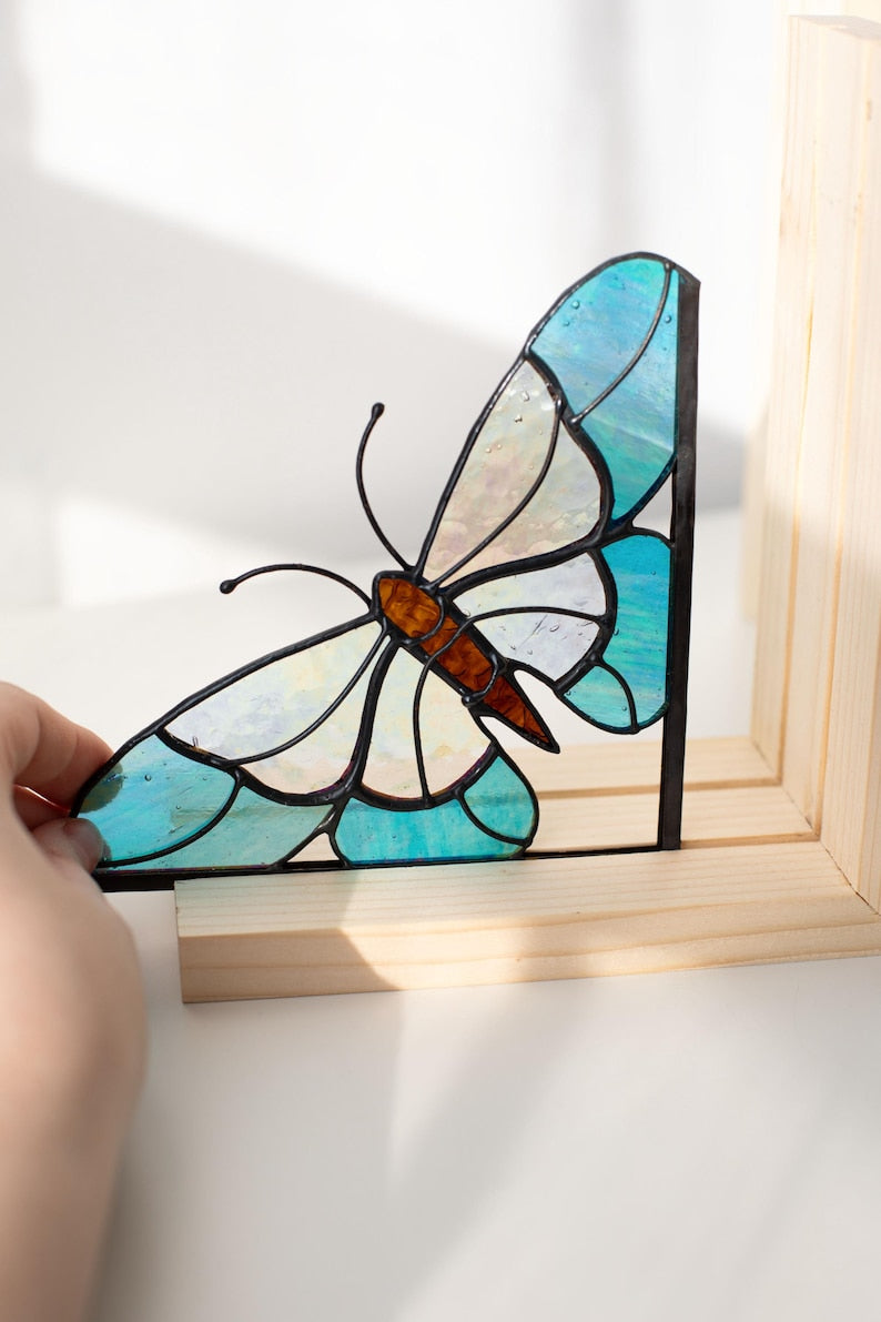 Suporte para livros de vidro colorido estilo vitral borboleta decoração estante