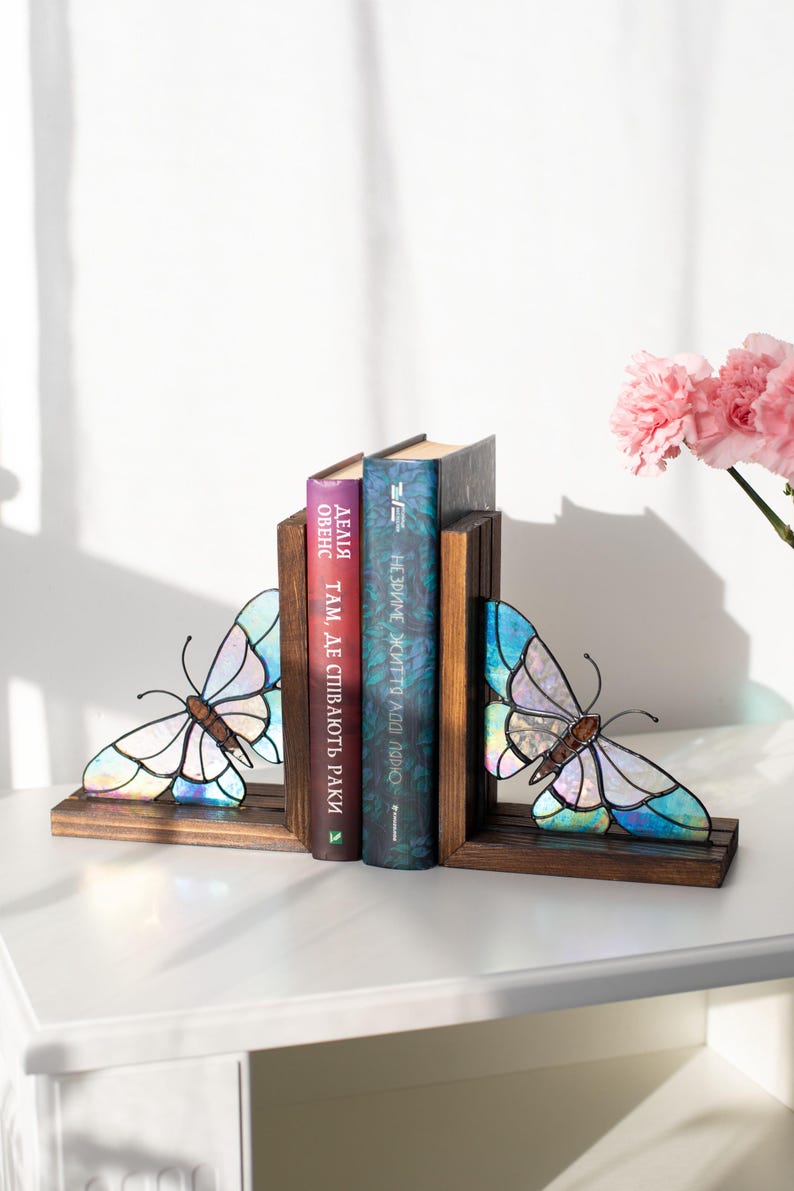 Suporte para livros de vidro colorido estilo vitral borboleta decoração estante