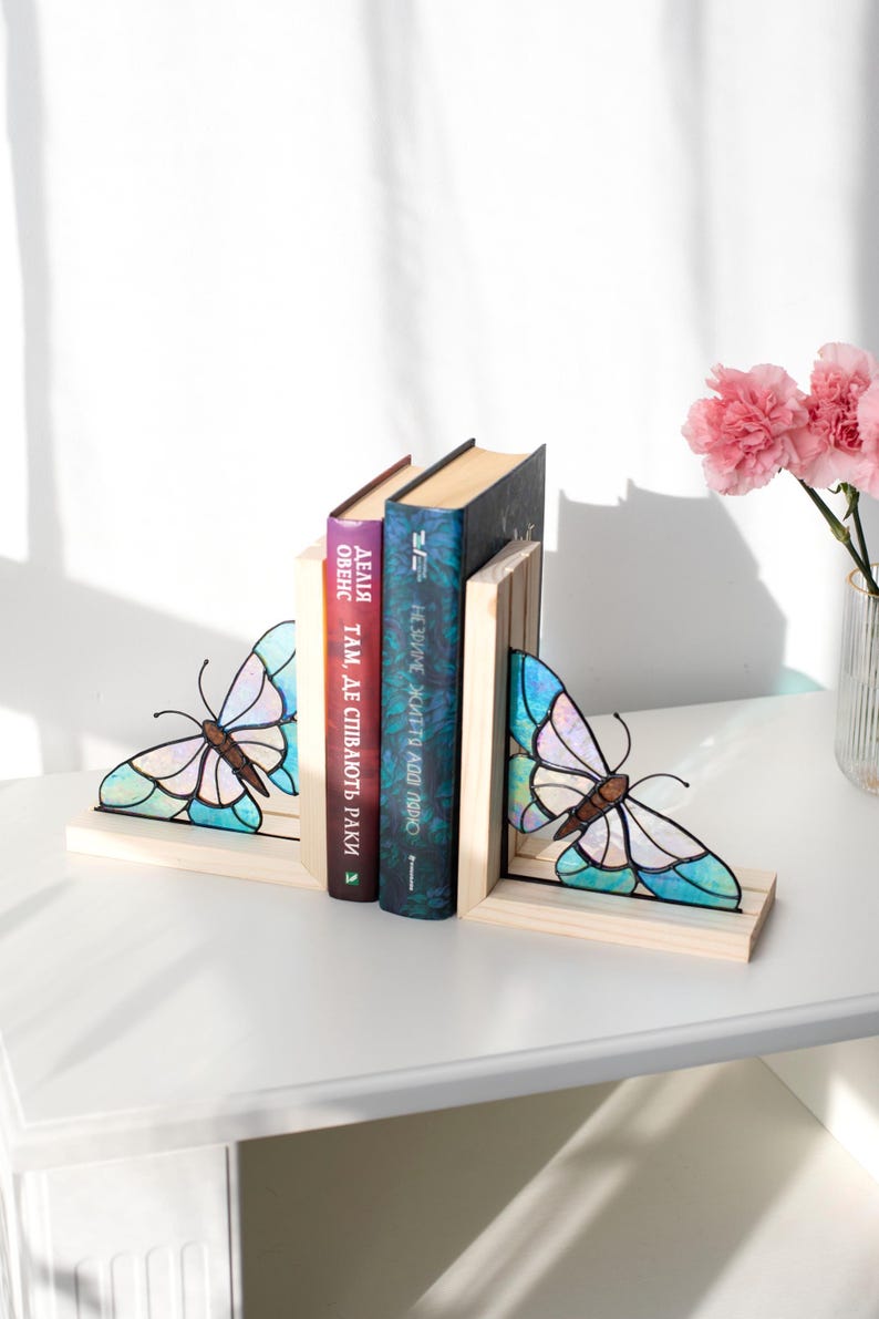 Suporte para livros de vidro colorido estilo vitral borboleta decoração estante