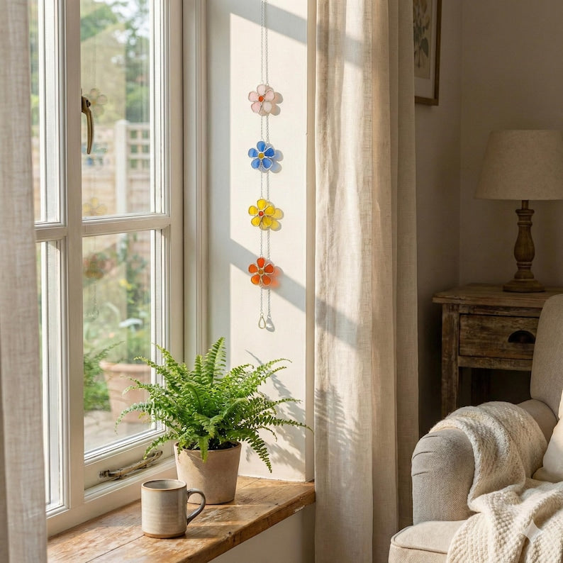 Guirlanda de flores em vitral para decoração colorida de janelas - Mágica F95