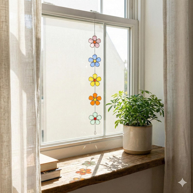 Guirlanda de flores em vitral para decoração colorida de janelas - Mágica F95