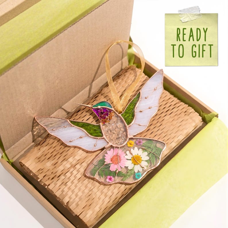 Vitrais de beija-flor para pendurar na janela, enfeites de pássaros para apanhador de sol, presentes para o Dia das Mães.