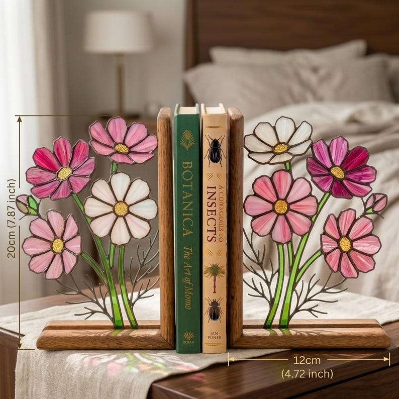 Suporte para livros de vidro colorido estilo vitral cosmos flor outubro