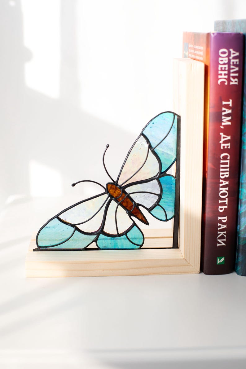 Suporte para livros de vidro colorido estilo vitral borboleta decoração estante