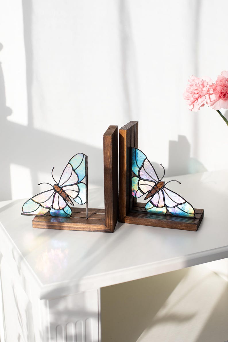 Suporte para livros de vidro colorido estilo vitral borboleta decoração estante