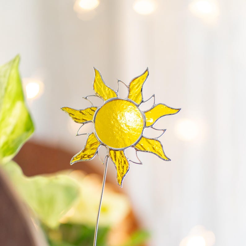 Estacas de plantas com sol e lua em vitral, decoração celestial para vasos, presente para melhor amiga.