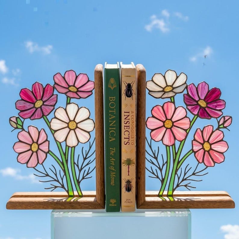 Suporte para livros de vidro colorido estilo vitral cosmos flor outubro