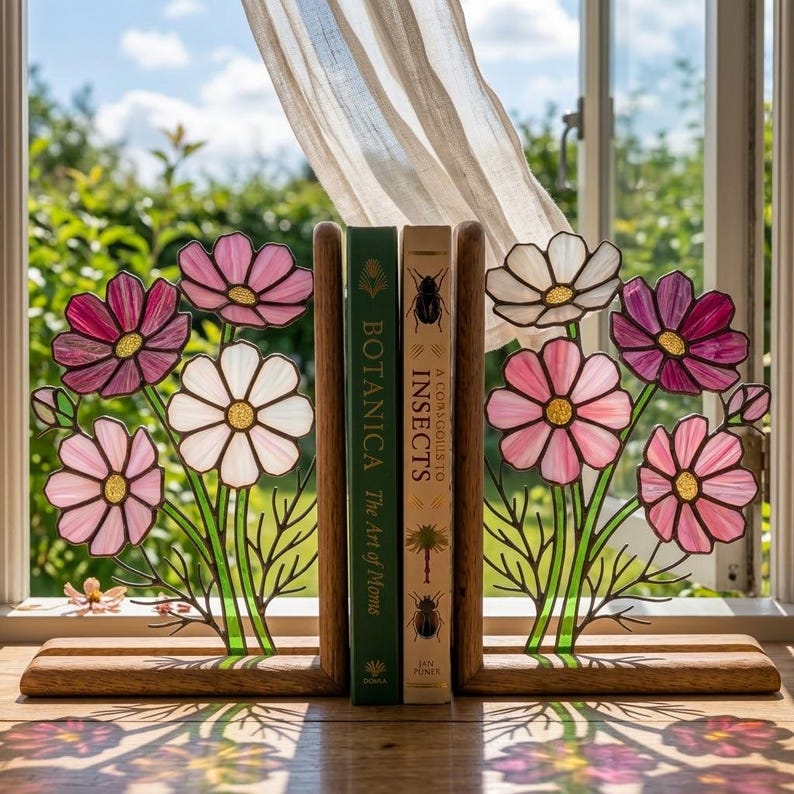 Suporte para livros de vidro colorido estilo vitral cosmos flor outubro