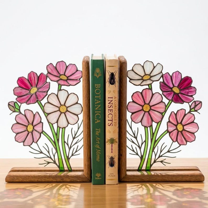Suporte para livros de vidro colorido estilo vitral cosmos flor outubro